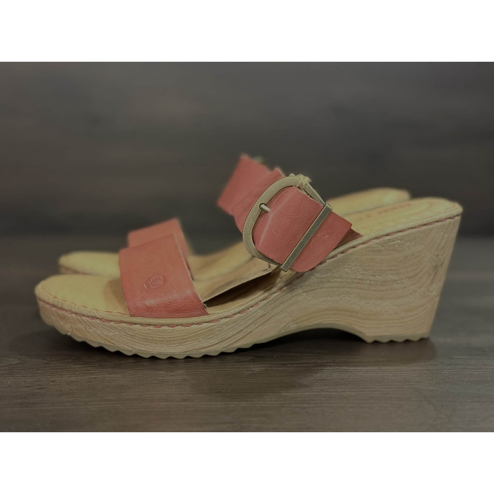 Born Women's Emily LEATHER Straps Wedge Mule Sandals Size 10 M Rust Pink Red - Picture 9 of 15